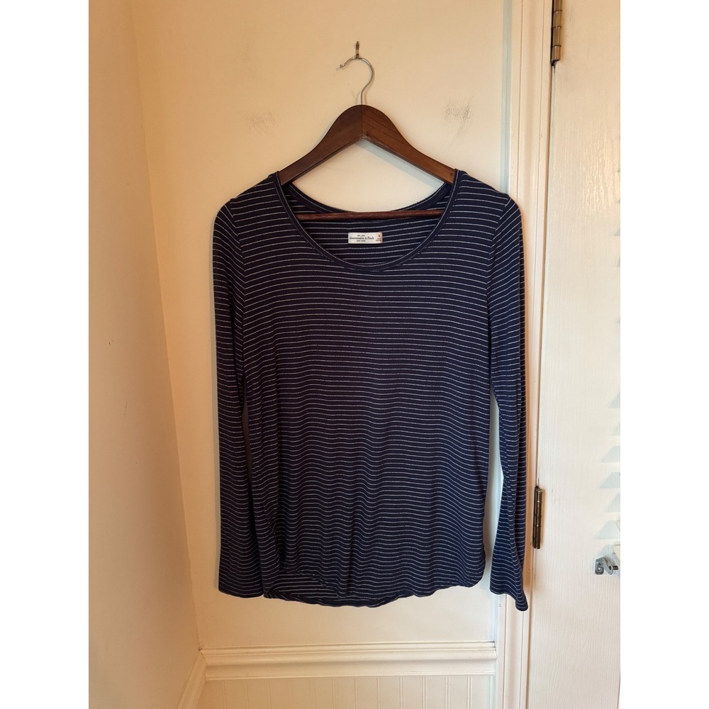 Abercrombie & Fitch Navy Blue White Striped Long Sleeve Scoop Neck Top Medium